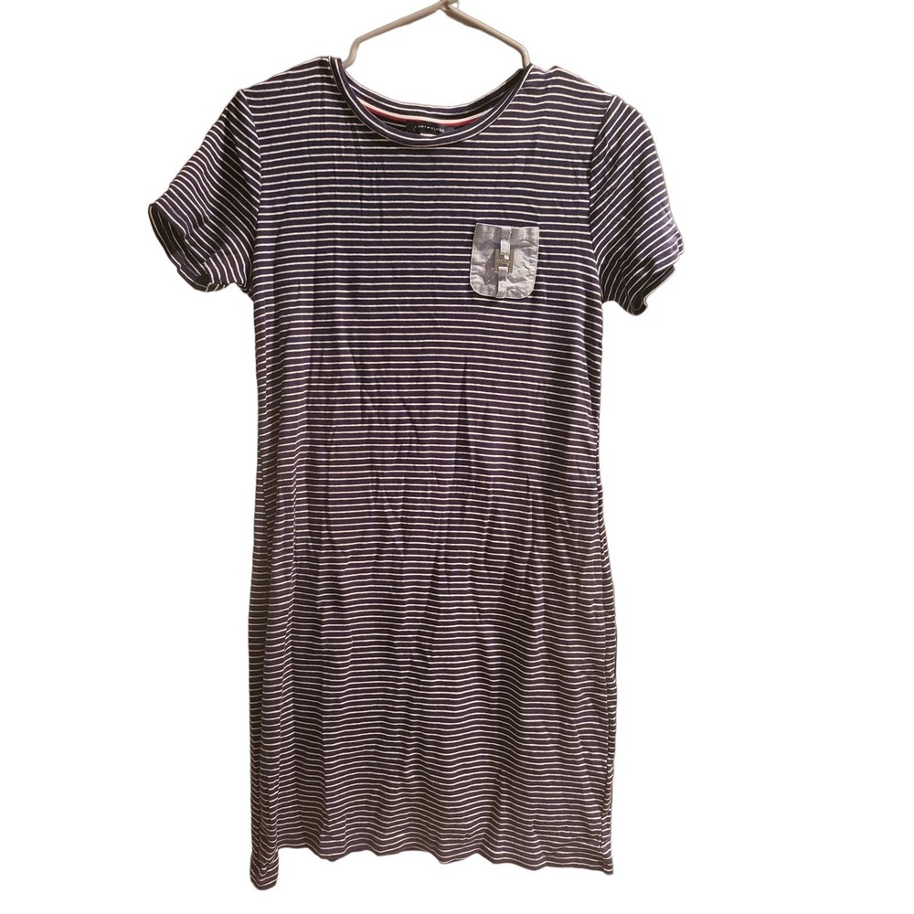 Tommy Hilfiger Navy and White Stripe T Shirt Dress - Small
